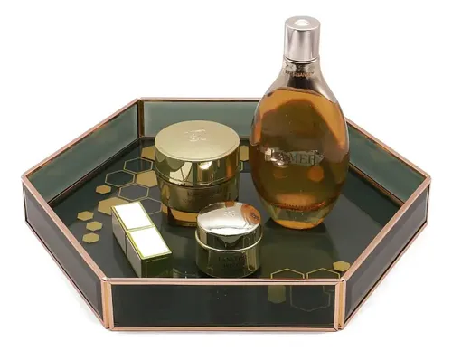Bandeja Hexagonal De Vidrio – Maquillaje – Perfumes – Deco Negro