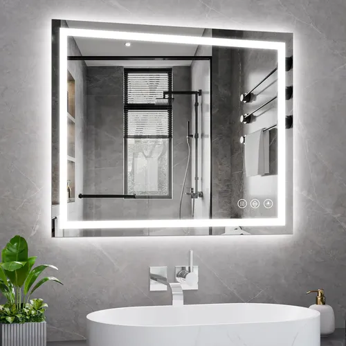 Espejo De Baño Led Koonmi 30×36 Cm Con Luz Trasera Y Frontal