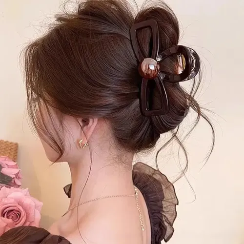 Accesorio De Pelo Para Mujer Con Forma De Lazo Hueco Y Garra Coffee Bead Hollow Bow Tie About 6.5cm Bow