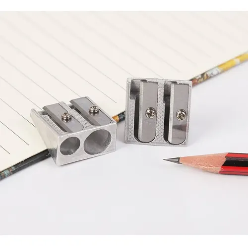 Kit De 2 Sacapuntas Dobles De Metal Plateado Para Lápices Y