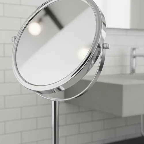 Espejo Cromado Aumento 8x Baño Pie Maquillaje 17.5 Cm Diam