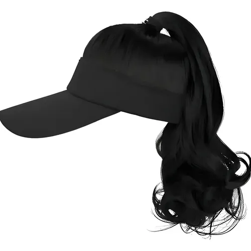 Gorra Con Peluca Negra, Diseño Moderno Y Juvenil, For Mujer
