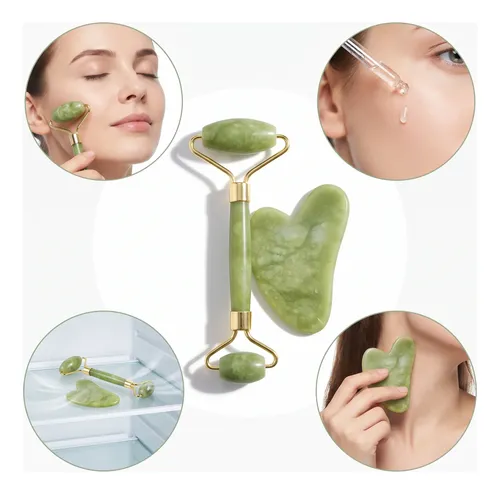 Rodillo De Jade Masaje Facial Piedra Guasha Set Kit