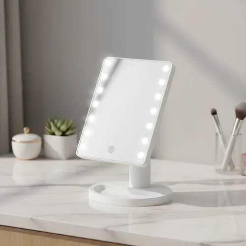 Espejo De Maquillaje Luz Led Rectangular Bateria 16 Luces