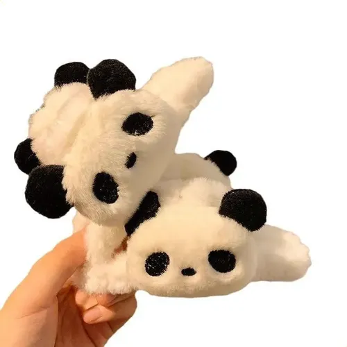 Double-sided Hair Clip With Black Plush Panda Design