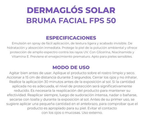 Protector Solar Dermaglós Facial Fps 50 Bruma Spray 75ml
