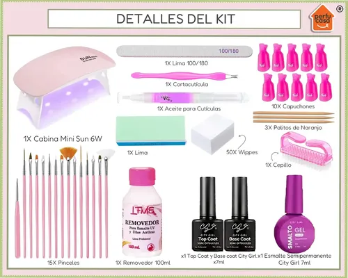 Kit Uñas Esculpidas Esmaltadas Semipermanente Cabina Uv Led
