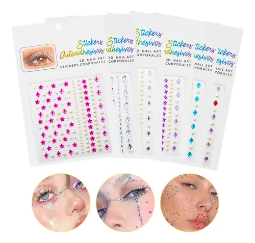 Plancha Strass Gema Autoadhesiva Formas Cara Cuerpo Multiuso