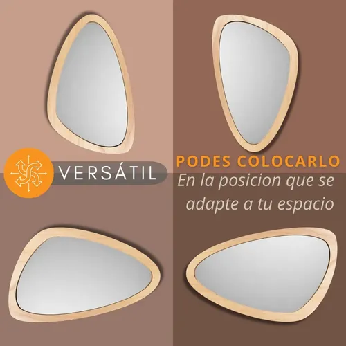 Espejo Madera Asimétrico Orgánico Curvo Deco. Moderno 38×60