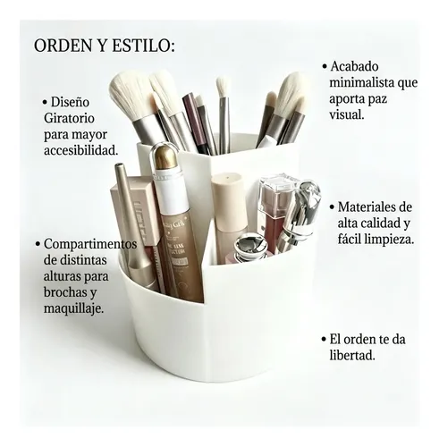 Organizador Giratorio Blanco Porta Maquillaje Escritorio