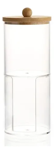 Organizador Cosméticos Doble Piso Acrílico Tapa Bambú 17x7cm
