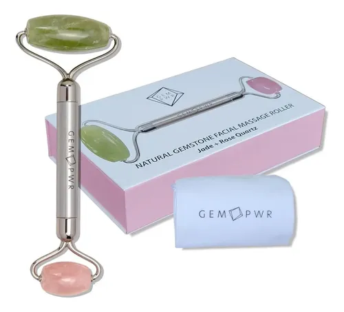 Rodillo Facial Doble Jade + Cuarzo Rosa Gem Pwr 2 En 1