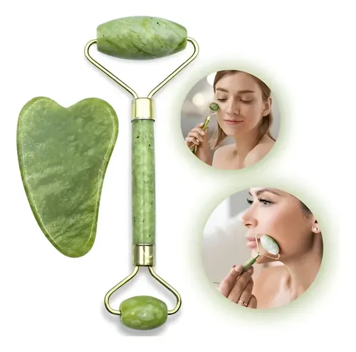 Jade Roller Y Piedra Gua Sha Masajeador Facial Set Original