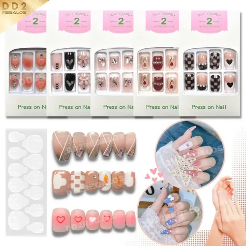 Uñas Postizas Almendras 24pcs Con Pegamento Vario Modelos