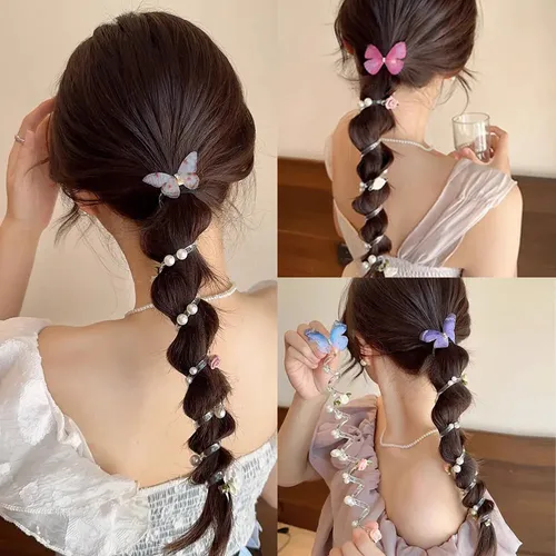 4 Pzas. Ligas Suaves Espirales Con Mariposa Para El Cabello