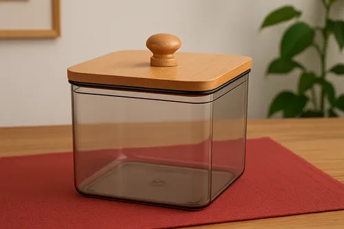 Organizador Acrílico Multiuso Tapa Madera Cuadrado 11 X 11