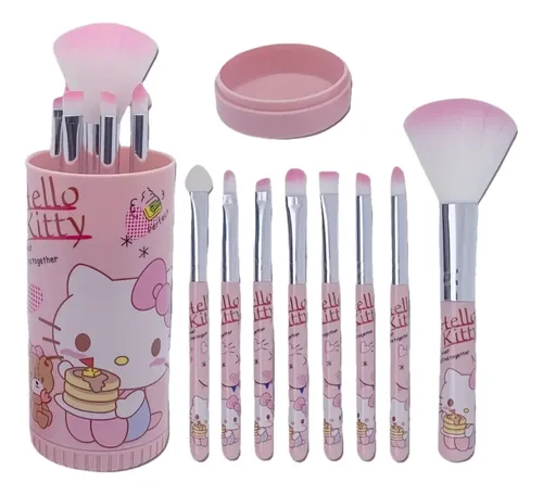 8 Brochas Maquillaje Kawaii Estuche Viaje Regalo Hello Kitty