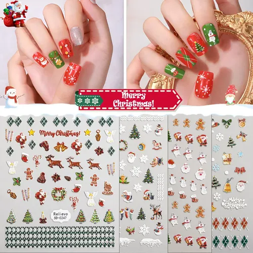 Pegatinas Navideñas Para Decoración De Uñas Grabadas En 5 Di