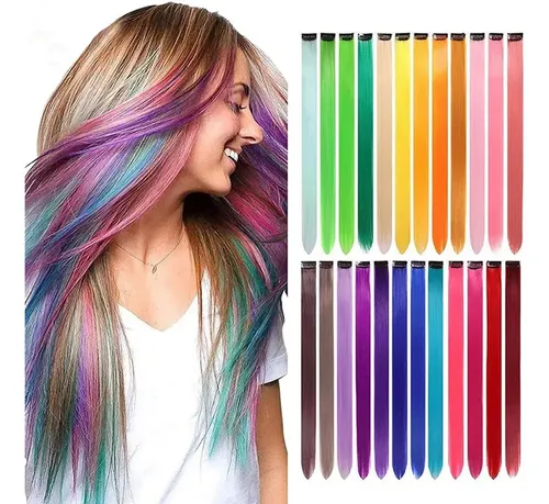 ) Extensiones De Cabello Coloreado De 20 Pulgadas Con Clip !