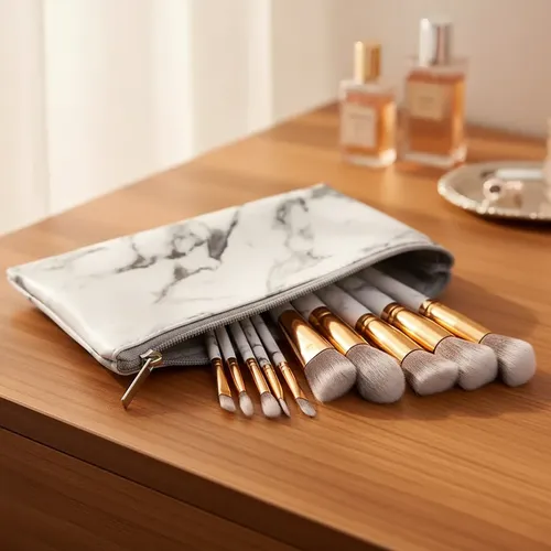 Set De 10 Brochas De Maquillaje Mármol Con Estuche Drb-10