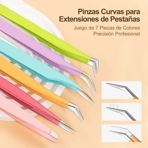 Set 7 Pinzas Profesionales Acero Inoxidable Cejas Y