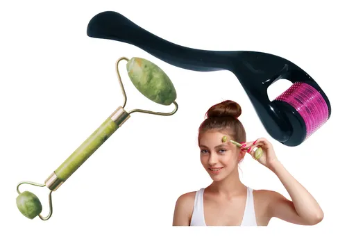 Masajeador Facial Jade Roller Kit Rodillo Acupuntura Pack X2