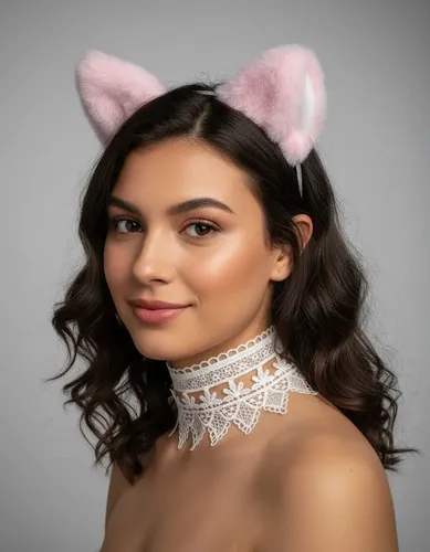 Vincha De Gato Simple En Pelo Rosa Viejo O Palido