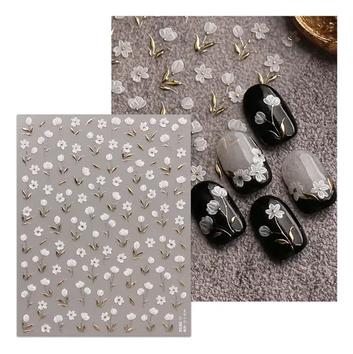 Prima Stickers For Uñas Florales Vintage 3 Hojas 3pcs Gold