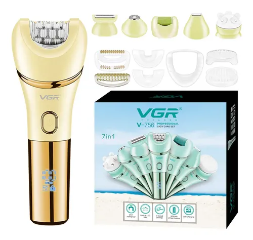Depiladora Corporal Con Exfoliador 7 en 1 Vgr V-756 Ipx7 Turbo Color Dorado