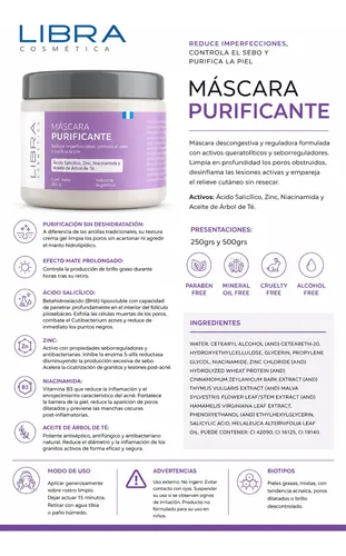 Máscara Purificante Libra 250g Con Ácido Salicílico Y Zinc