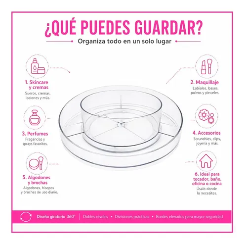 Soporte Organizador Acrílico Giratorio 360° Maquillaje Baño