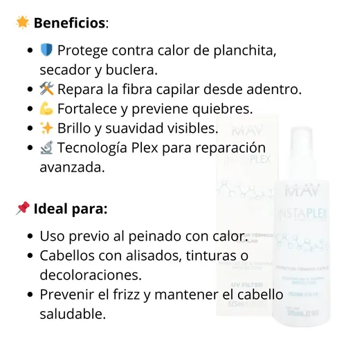 Reparador Puntas Protector Térmico Instaplex Mav Brillo Plex