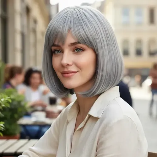 Peluca Bob Genérica Con Flequillo 30 Cm Gris M Grey M