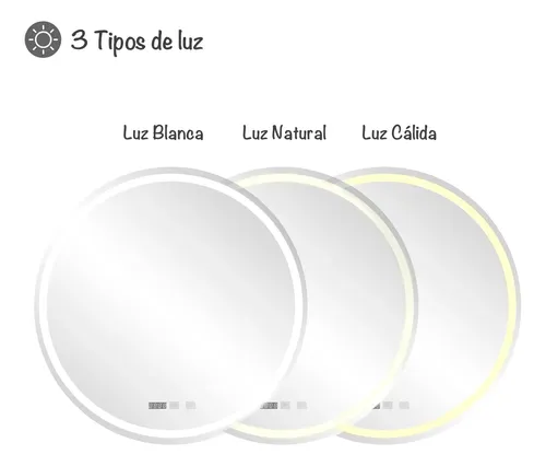 Espejo Circular Con 3 Tipos De Luces Led Gris