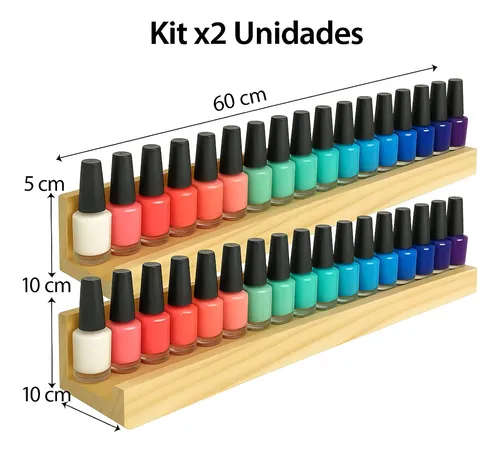 Exhibidor Madera Pared Uñas Esmaltes Pack X2 Unidades