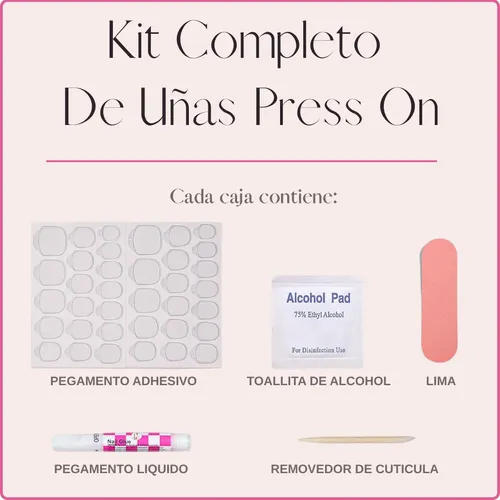 Uñas Press On Nails Veluna Reutilizables Diseños Variados Color Rose Spark