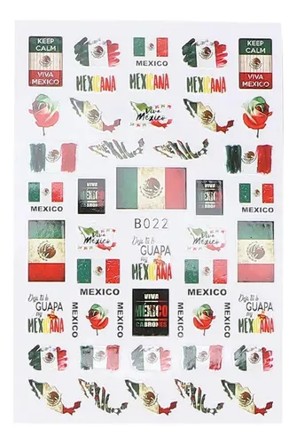 6 Hojas/juego De Pegatinas De Uñas Con Bandera Mexicana Para
