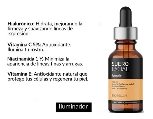 Suero Facial Iluminador Biobellus 30cc Momento de aplicación Día/Noche Tipo de piel Madura