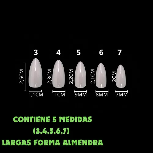 Tips Uñas Postizas Blancas Almendra Largas 5 Medidas X500