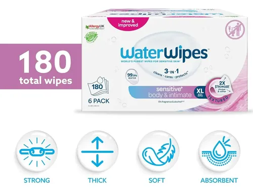 Toallitas Húmedas Waterwipes+ Para Cuerpo E Íntimas, 180