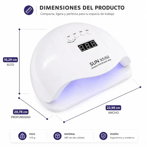 Cabina Uv Led Uñas Sun X5 Plus 120w | 36 Leds Sensor Infrarrojo | Timer 4 Tiempos 10-30-60-99s | Gel Semipermanente Polygel Pantalla Lcd