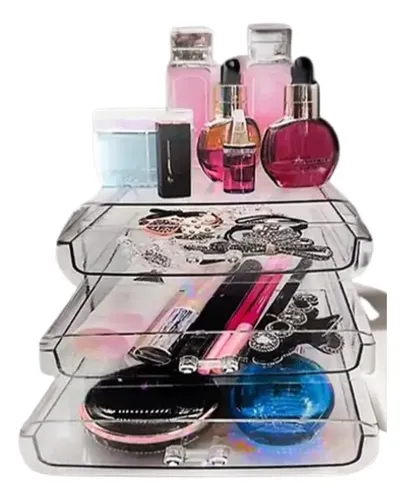Organizador Maquillaje Cosmeticos Belleza 3 Cajones Plastico Color Transparente