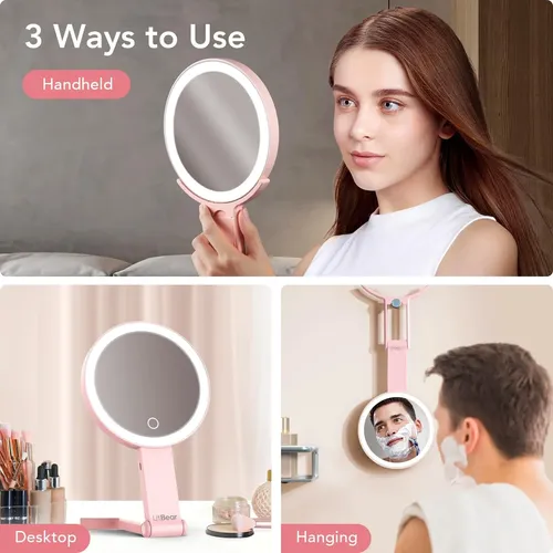 Espejo De Maquillaje Con Luz Litbear 10x 1x Rosa
