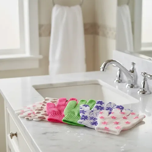 Guante Exfoliante Con Diseños Liso Manopla Suave Baño Set X6