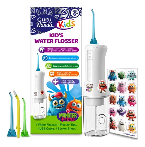Hilo Dental Portátil Gurunanda Para Niños – 4 Modos, 4 Punta Blanco