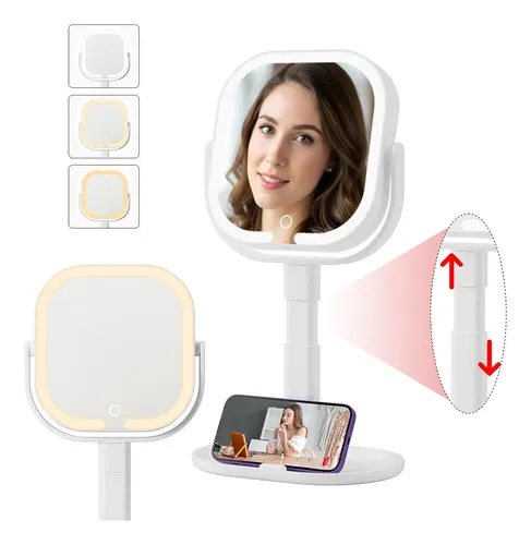 Tgb Q Espejo De Maquillaje Led Cuadrado Toque Usb Con Luz W