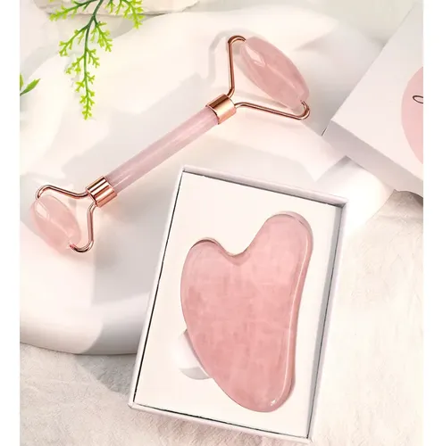 [rx Set Rodillo Facial Y Piedra Gua Sha Masajeador De