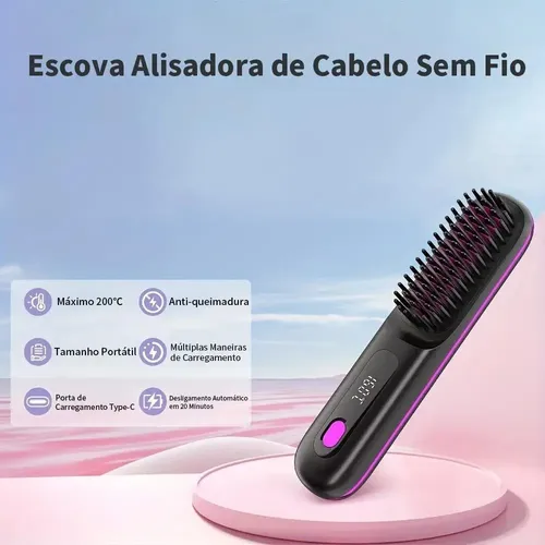Cepillo Alisador Portátil Inalámbrico Iónico Lcd Black