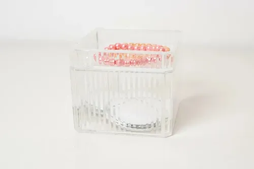 Organizador De Acrilico Clear Rayas Cuadrado Con Tapa