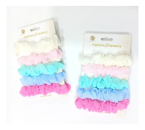 Pack X 5 Colitas De Pelo Scrunchies Colores Surtidos